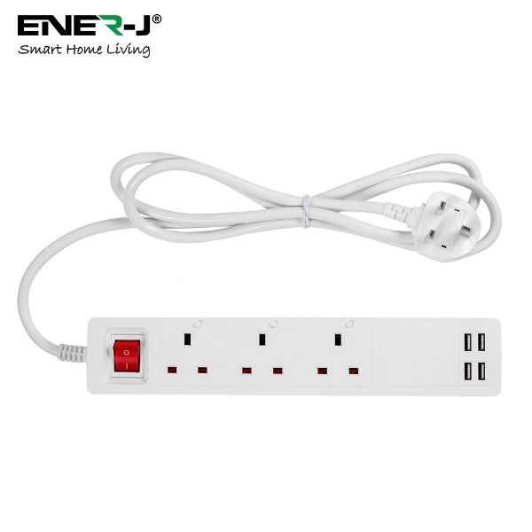 13A SMART Wi-Fi Power Strips with 3 Sockets & 4 USB