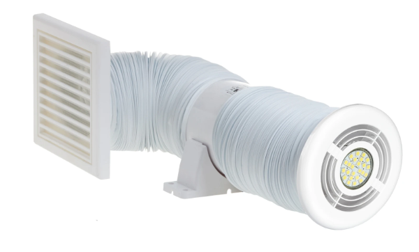Shower Fan Kit with Timer & Light, White and Chrome Bezels