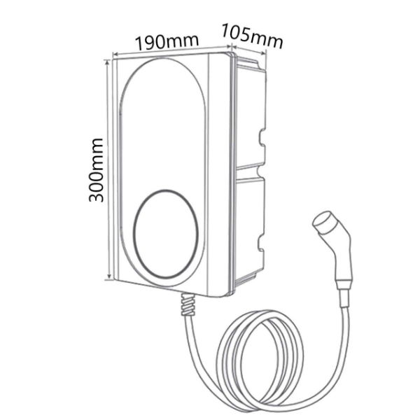 7.4kW Smart EV Charger, 5m Tethered Lead w/ Wall Holster - Black, Wall Mount